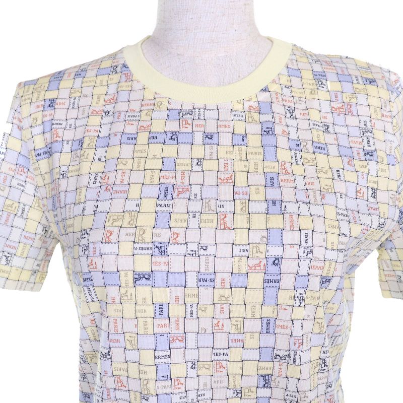 Hermes 25SS 5e4645dkdd34 Bolduc Au Carre Bolduc Check 100% Cotton Crew Neck