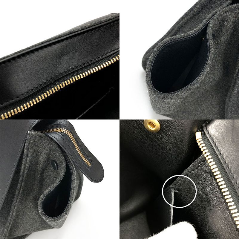 Celine Handbag Trapeze Leather Wool Black Gray Shoulder Women Celine