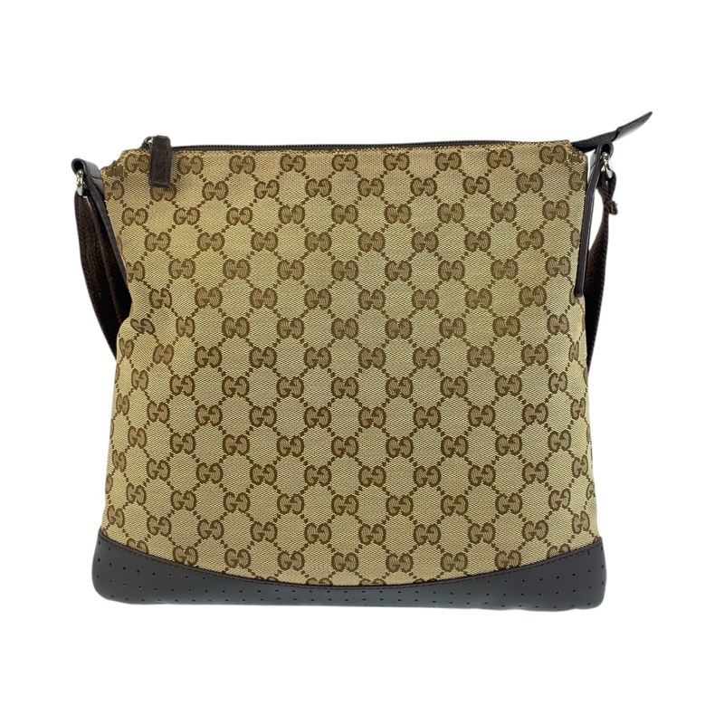 Gucci Beige Brown Silver Hardware GG Canvas/leather 145857 Shoulder Bag