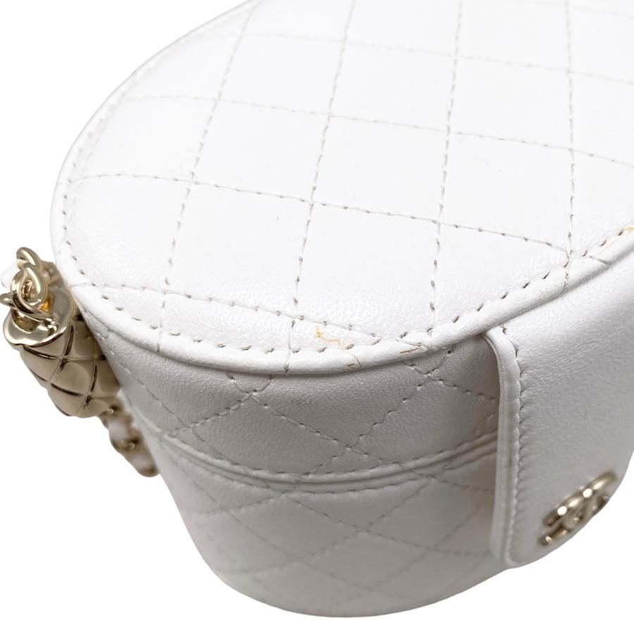 Chanel Shoulder Bag Vanity Mini Matelasse Lambskin Coco Mark Chain White Gold