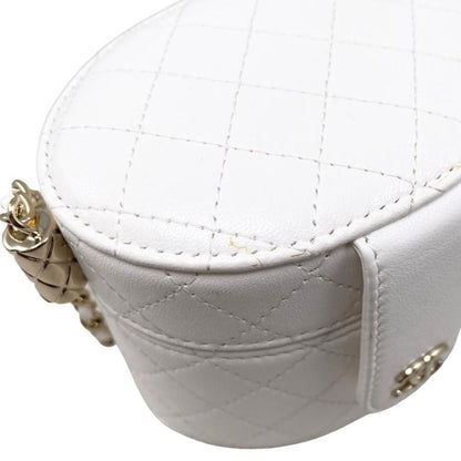 Chanel Shoulder Bag Vanity Mini Matelasse Lambskin Coco Mark Chain White Gold