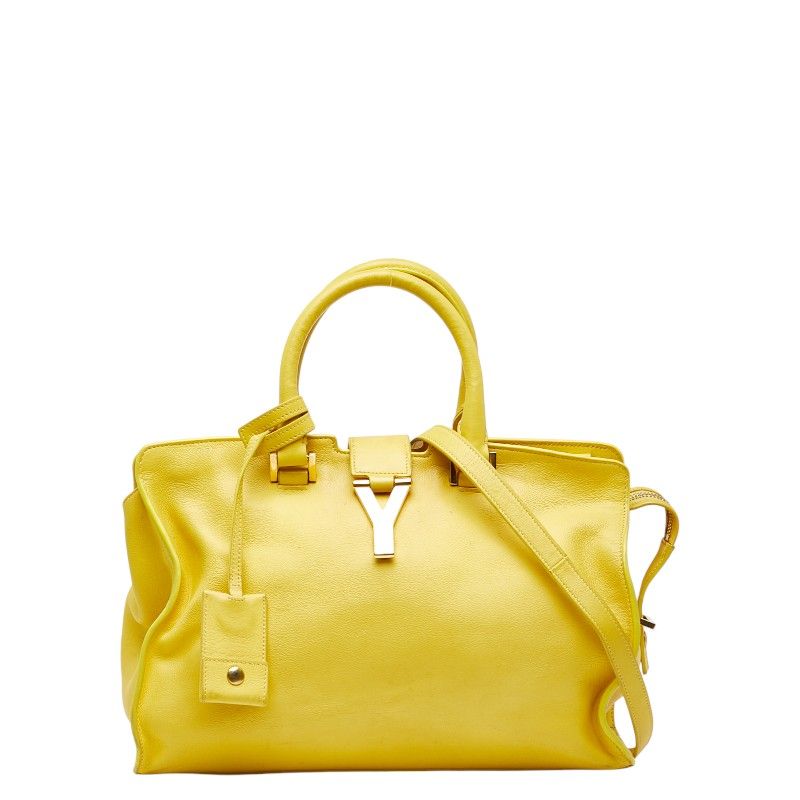Saint Laurent Petit Cabas Y Line Handbag Shoulder Bag 2WAY Yellow Leather Women