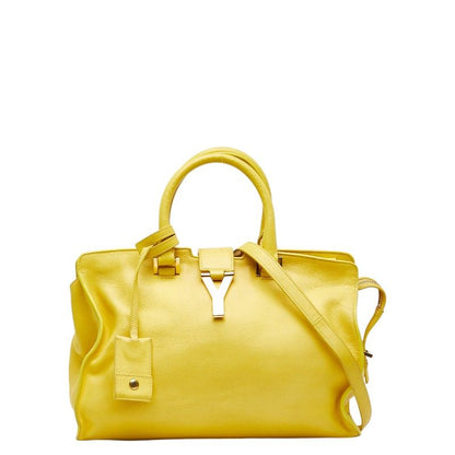 Saint Laurent Petit Cabas Y Line Handbag Shoulder Bag 2WAY Yellow Leather Women