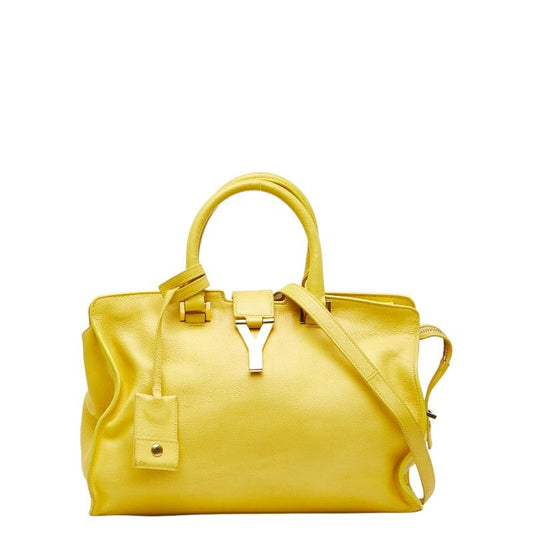 Saint Laurent Petit Cabas Y Line Handbag Shoulder Bag 2WAY Yellow Leather Women