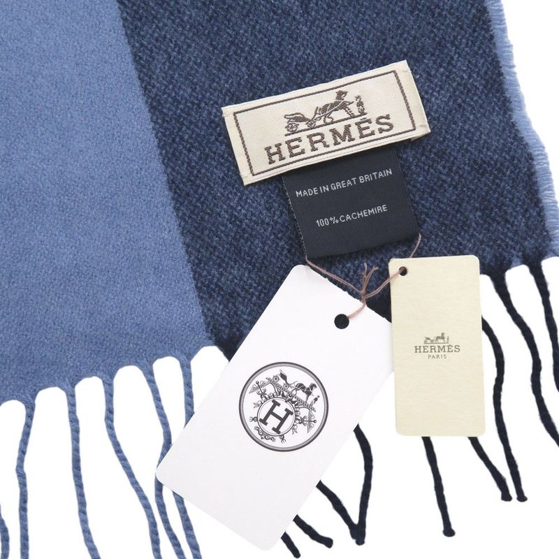 Hermes H Summer Block Cashmere Blue Scarf Blue 0332 Hermes