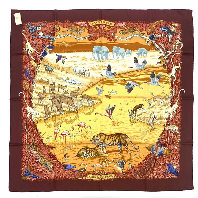 Hermes Carre 90 Large Scarf Silk Hermes La Trve De Leau Water Truce Robert
