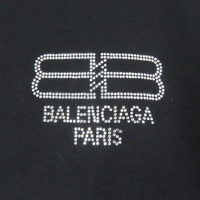 Balenciaga 22AW 578135 100% Cotton BB Logo Rhinestone Pullover Hoodie Black XS