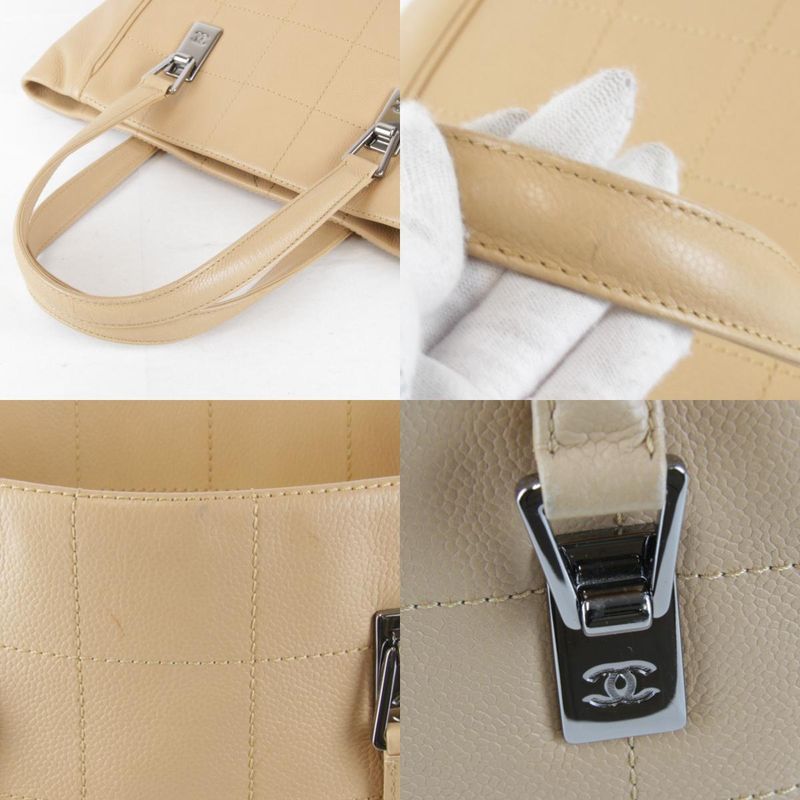 Chanel Caviar Skin Choco Bar Tote Bag Leather Women's Coco Mark High