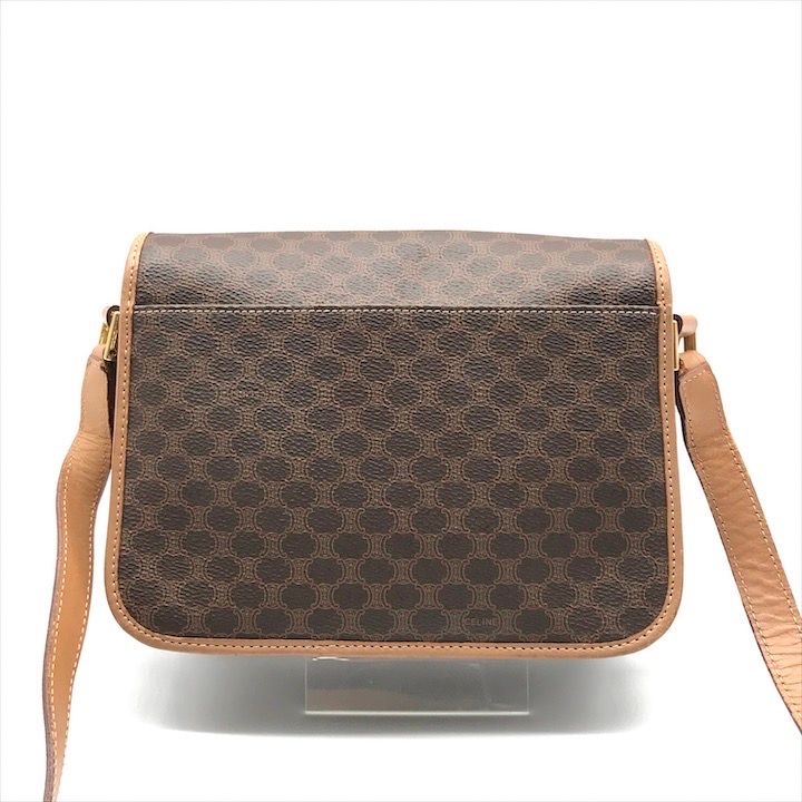 Celine Macadam Circle Logo Leather Gold Vintage Shoulder Bag Brown
