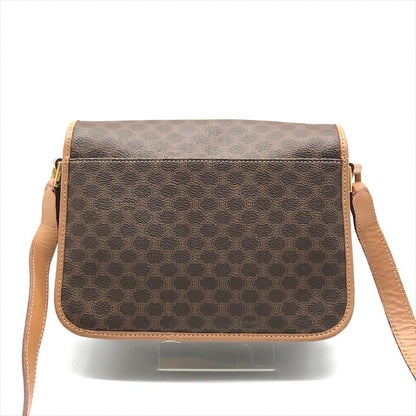 Celine Macadam Circle Logo Leather Gold Vintage Shoulder Bag Brown