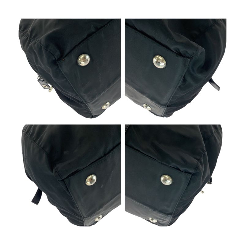 Prada Tessuto Triangle Logo Plate Black Silver Hardware Nylon Boston Bag