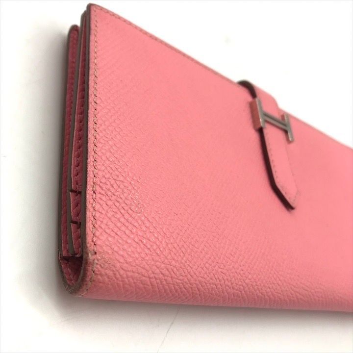 Hermes Bearn Souffle Bifold Depth Wallet Silver Shikaku Pink