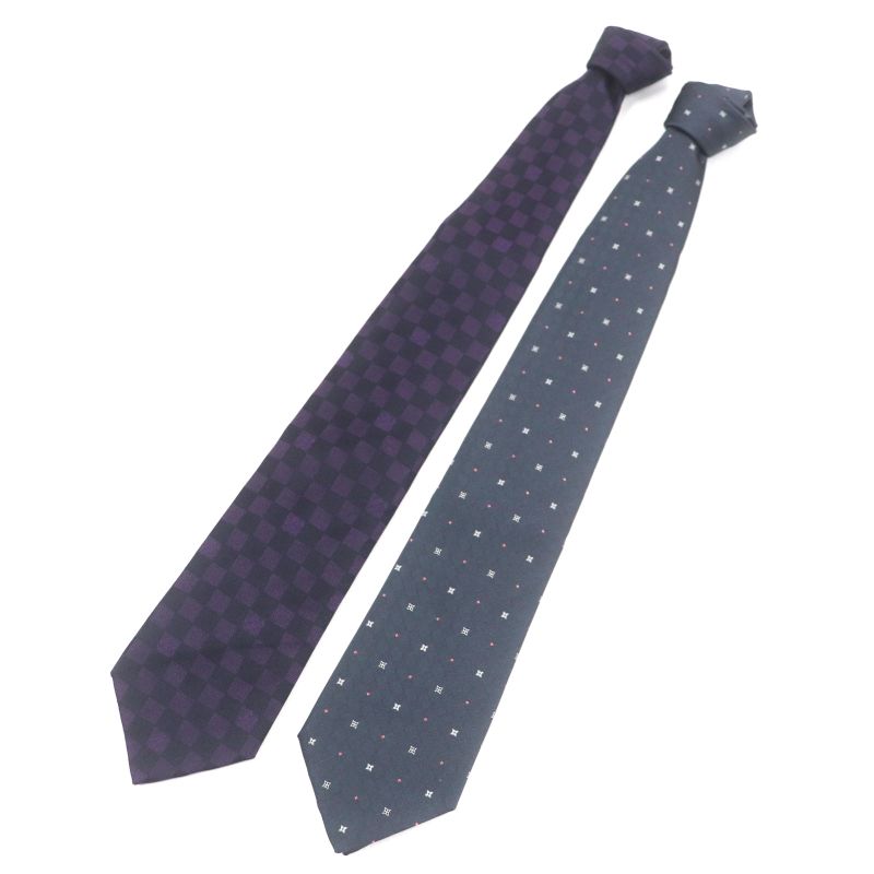 Louis Vuitton Silk Damier Monogram Set Of Two Ties Neckties Gray Made In Italy