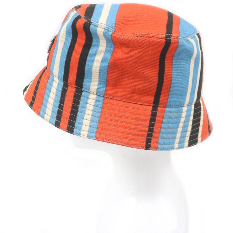 Prada 2hc137 Stripe Triangle Logo Triangle Plate Bucket Hat Orange Multicolor