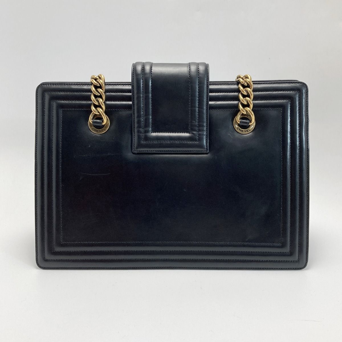 Chanel Boy Chanel Chain Tote Bag Black Leather Coco Mark One Shoulder