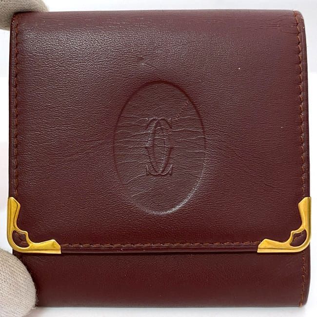 Cartier Coin Case Ec21109 Bordeaux Must Excellent Condition Coin Purse