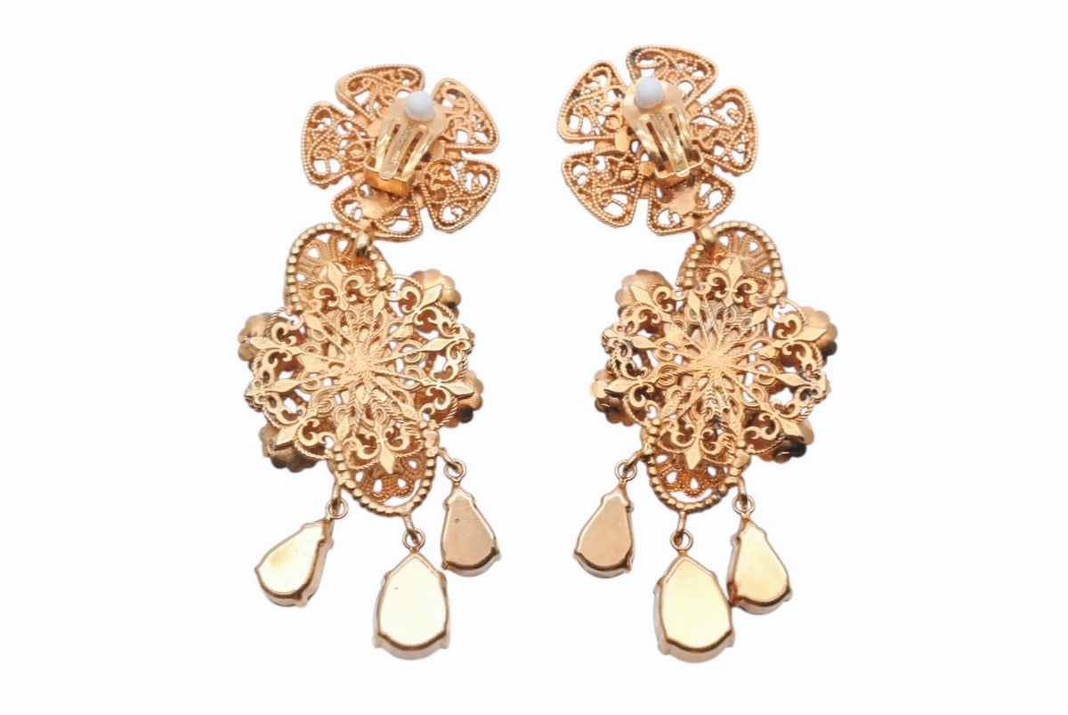 Dolce & Gabbana Earrings Brass Faux Pearl Rhinestone — view 3