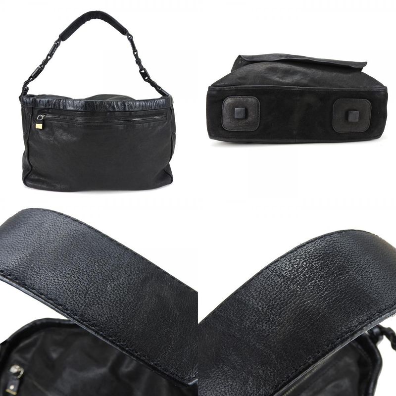 Celine Shoulder Bag Leather Halaco Suede Black Silver Hardware Shoulder Women