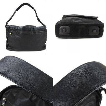 Celine Shoulder Bag Leather Halaco Suede Black Silver Hardware Shoulder Women