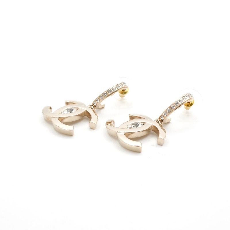 Chanel Earrings Earring Gold Coco Mark Rhinestone Half Hoop