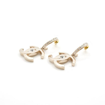 Chanel Earrings Earring Gold Coco Mark Rhinestone Half Hoop