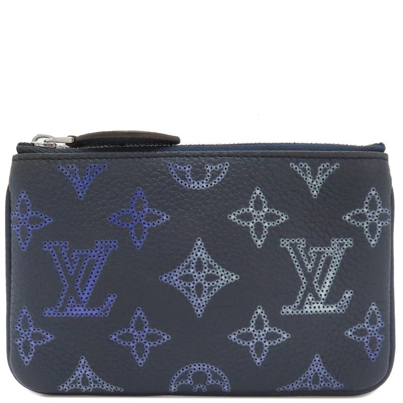 Louis Vuitton Coin Case Pochette Cles Monogram Mahina Navy Silver Hardware Navy