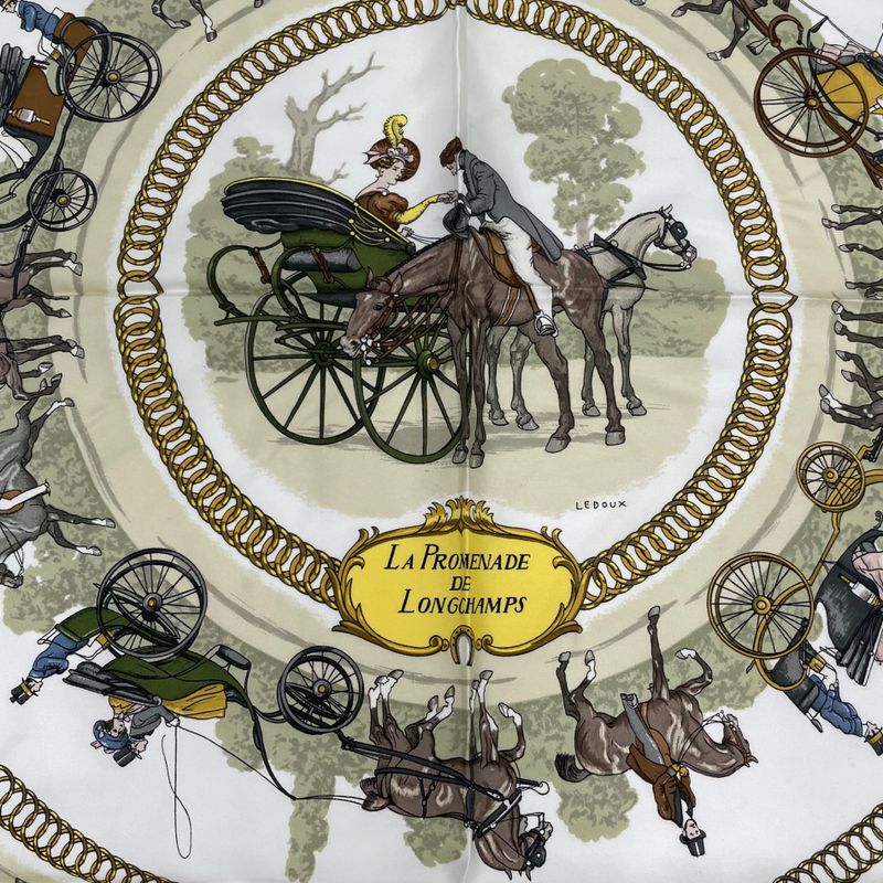 Hermes Scarf Silk Carre 90 LA Promenade DE Longchamps Walk To Ron Chien Green