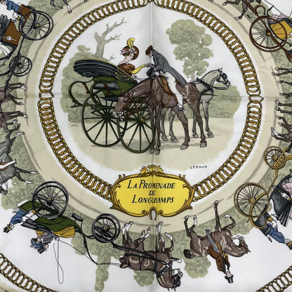 Hermes Scarf Silk Carre 90 LA Promenade DE Longchamps Walk To Ron Chien Green