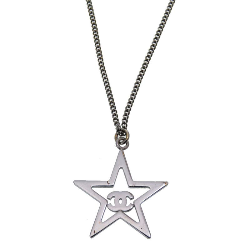 Chanel Coco Mark Star Stone Silver B17 Necklace Accessories 0242 Chanel