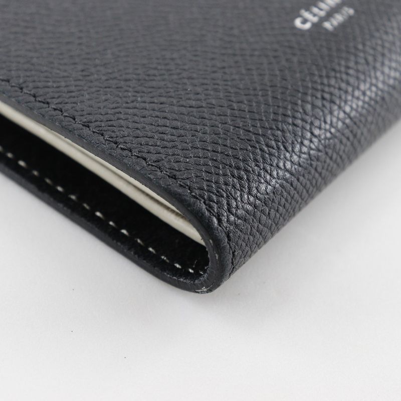 Celine Medium Strap Calf Black/beige Women's Fold Wallet