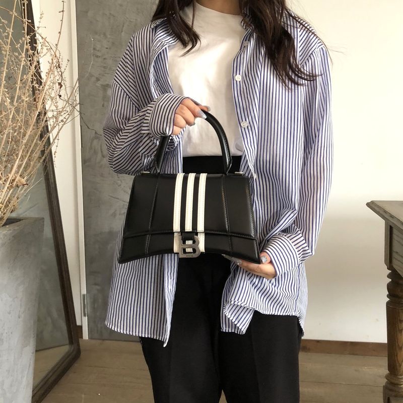 Balenciaga Hourglass Small Adidas Collaboration Handbag Leather Black Women