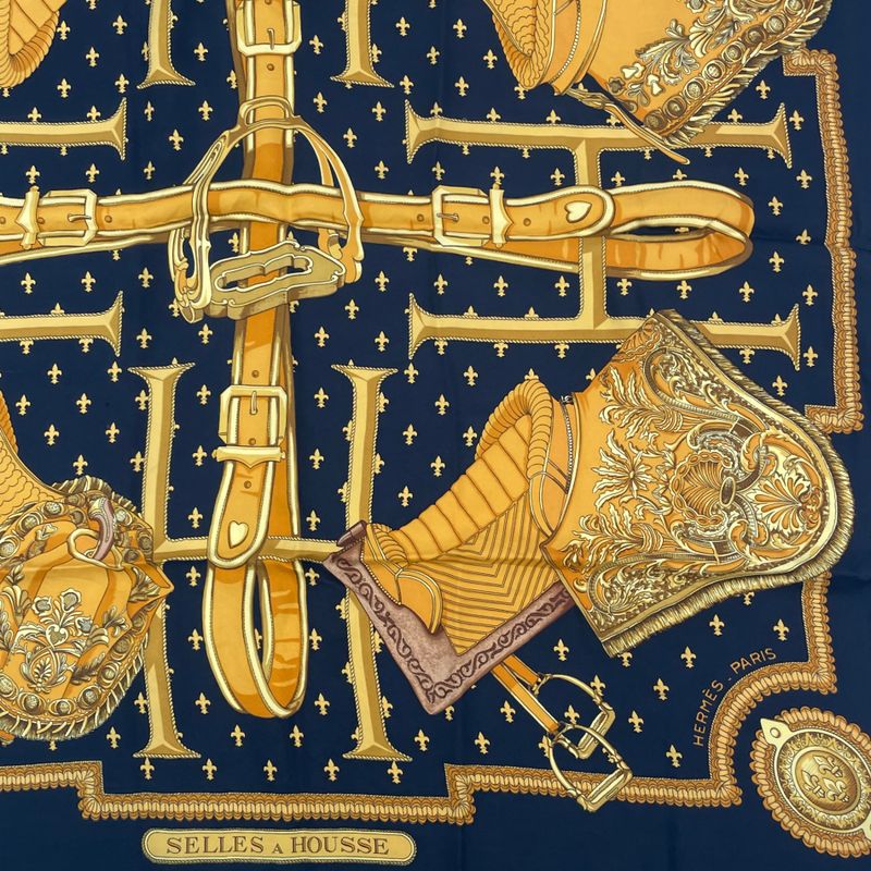 Hermes Carree 90 Selles A Housse Cabas - Sitting Scarf Silk Black