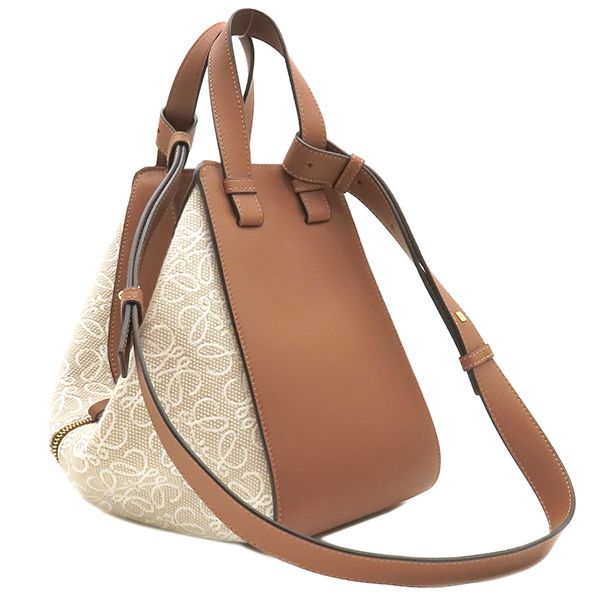 Loewe 2way Bag Hammock Bag Small Leather Jacquard Cotton Ecru and Tan Gold