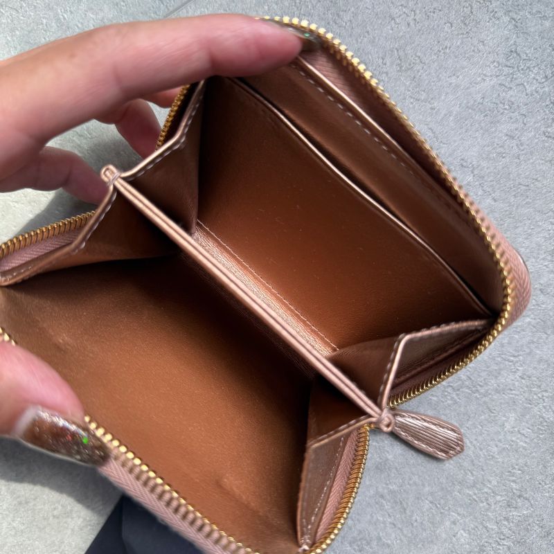 Prada Round Zipper Coin Case Card Case Viteromove Saffiano Pink Gold Box with