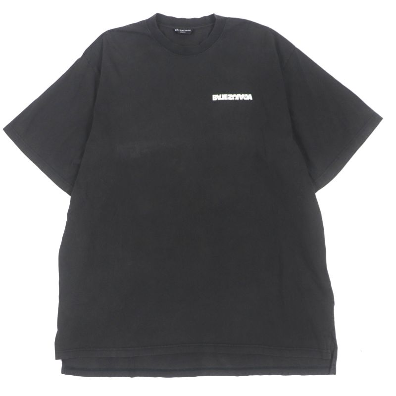 Balenciaga 675016 Unifit Turning Logo Oversized Damaged Crew Neck Short Sleeve