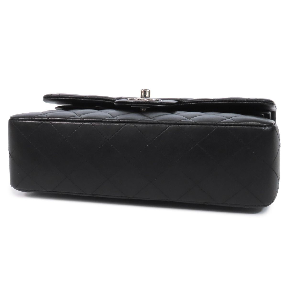 Chanel Chain Black Silver Lambskin Quilted 23 Double Flap Shoulder Bag — view 3