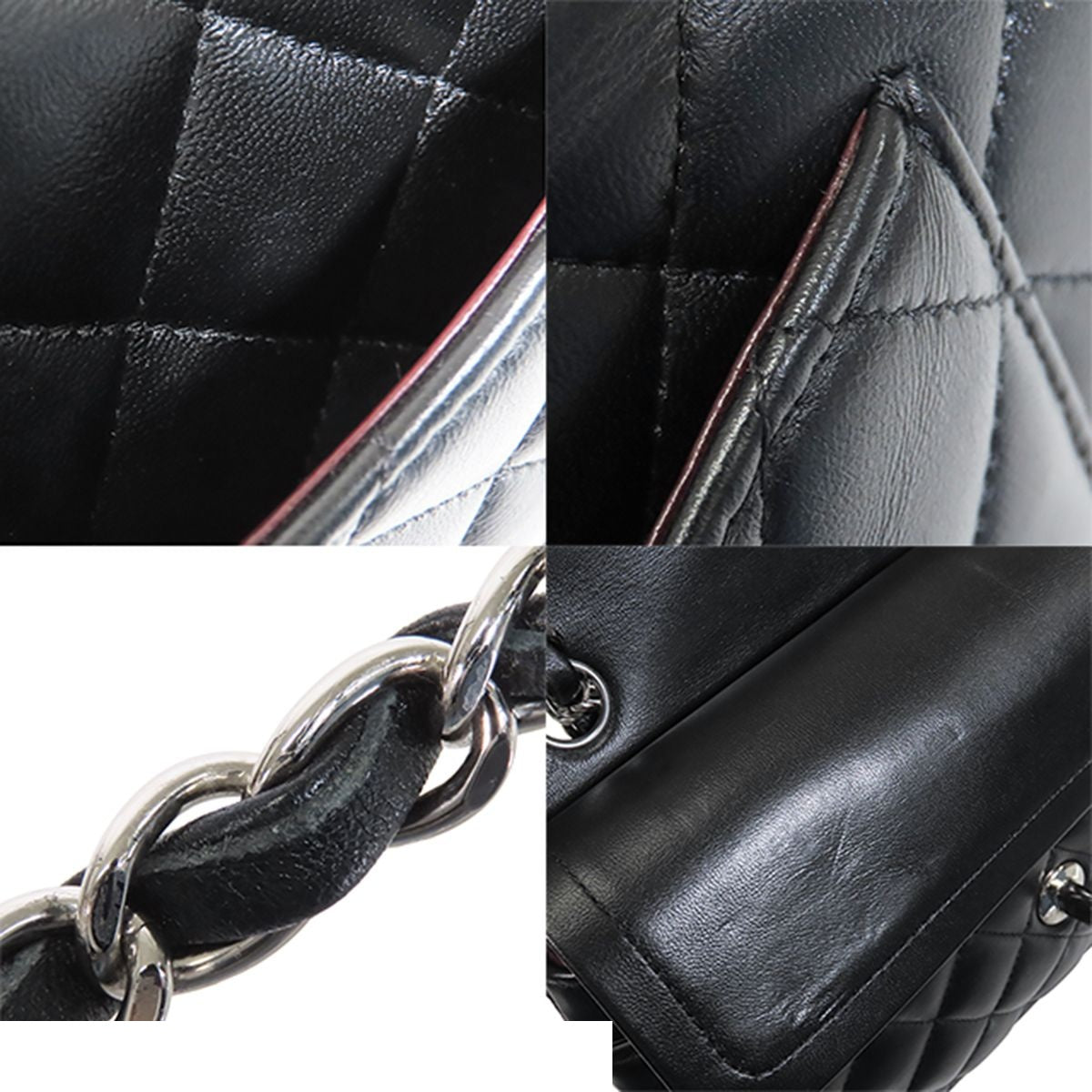 Chanel Chain Black Silver Lambskin Quilted 23 Double Flap Shoulder Bag — view 6