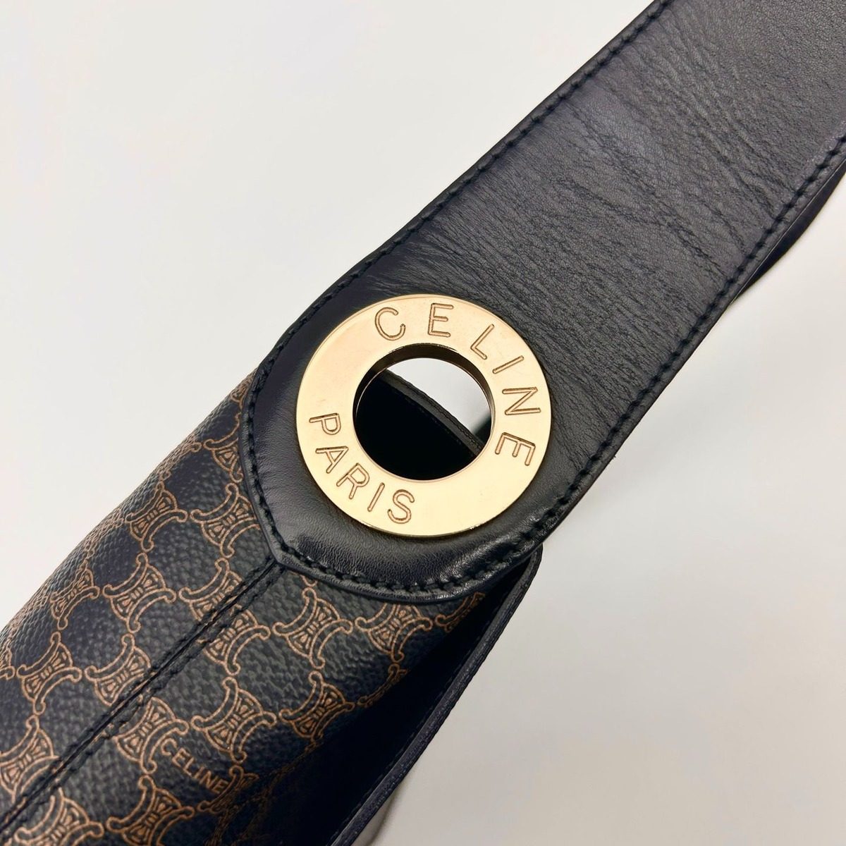 Celine Macadam Blason Pattern Circle Logo Leather Shoulder Bag Tote Black — view 12