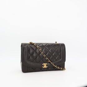 Chanel Quilted Diana Chain Shoulder Bag Black Lambskin