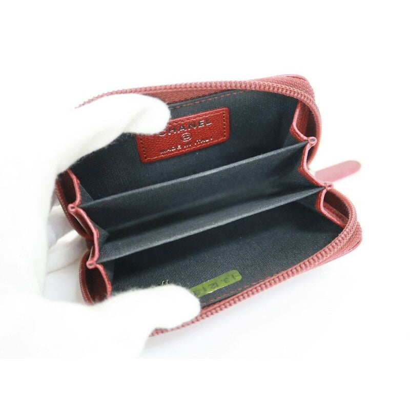 Chanel Caviar Leather Coin Case Red Silver — view 4