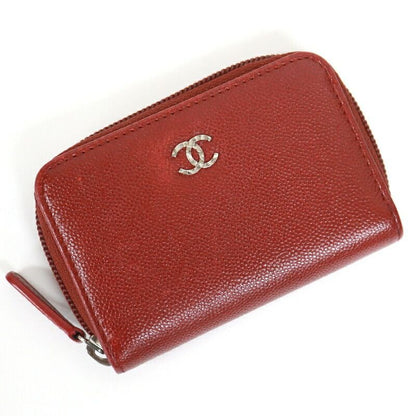 Chanel Caviar Leather Coin Case Red Silver