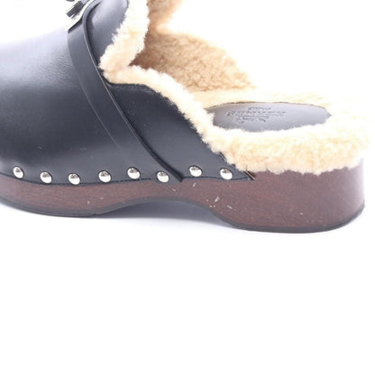Hermes Sandals Carlotta Kelly Buckle Sabot Black Leather Mouton — view 10