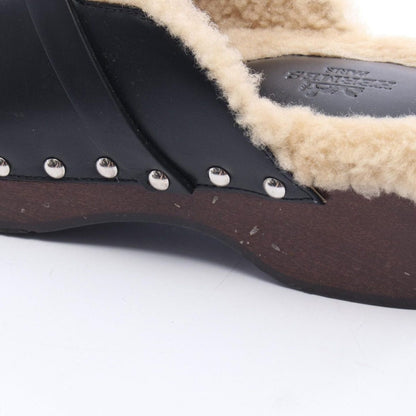 Hermes Sandals Carlotta Kelly Buckle Sabot Black Leather Mouton — view 13