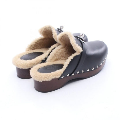 Hermes Sandals Carlotta Kelly Buckle Sabot Black Leather Mouton — view 2