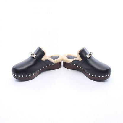 Hermes Sandals Carlotta Kelly Buckle Sabot Black Leather Mouton — view 3