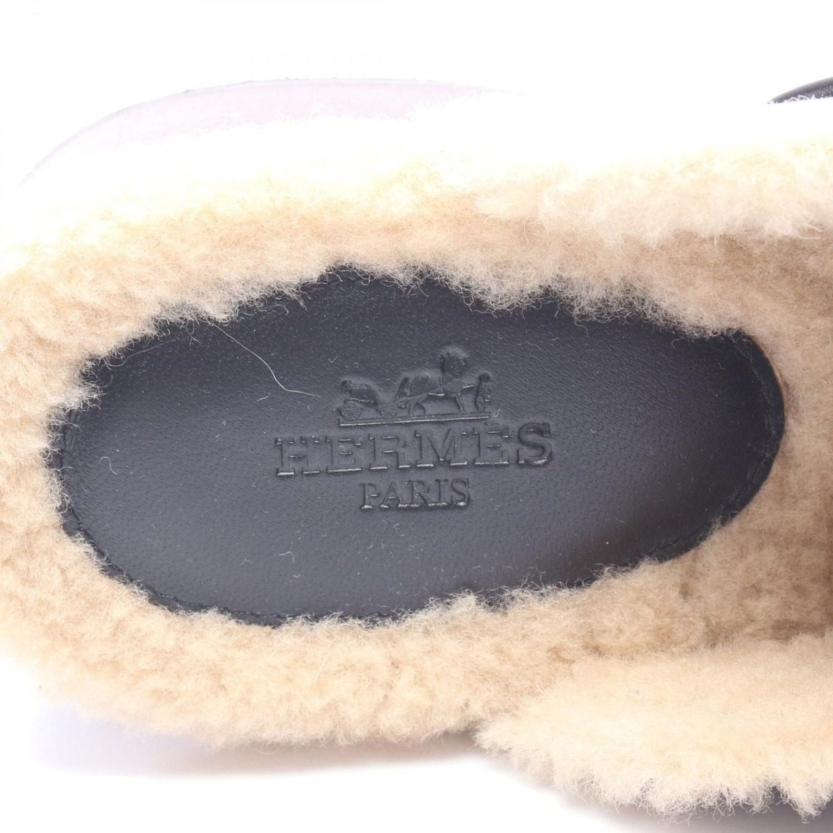 Hermes Sandals Carlotta Kelly Buckle Sabot Black Leather Mouton — view 5