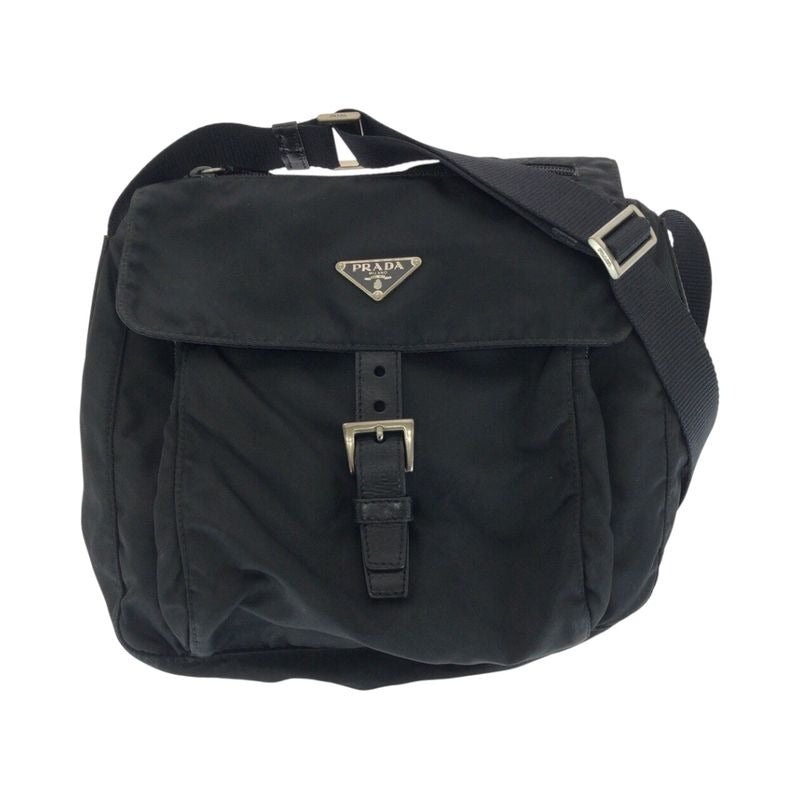 Prada Tessuto Triangle Logo Plate Black Silver Hardware Nylon Leather