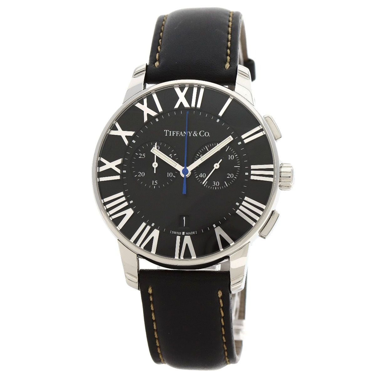 Tiffany & Co. Atlas Dome Chronograph Watch SS Leather