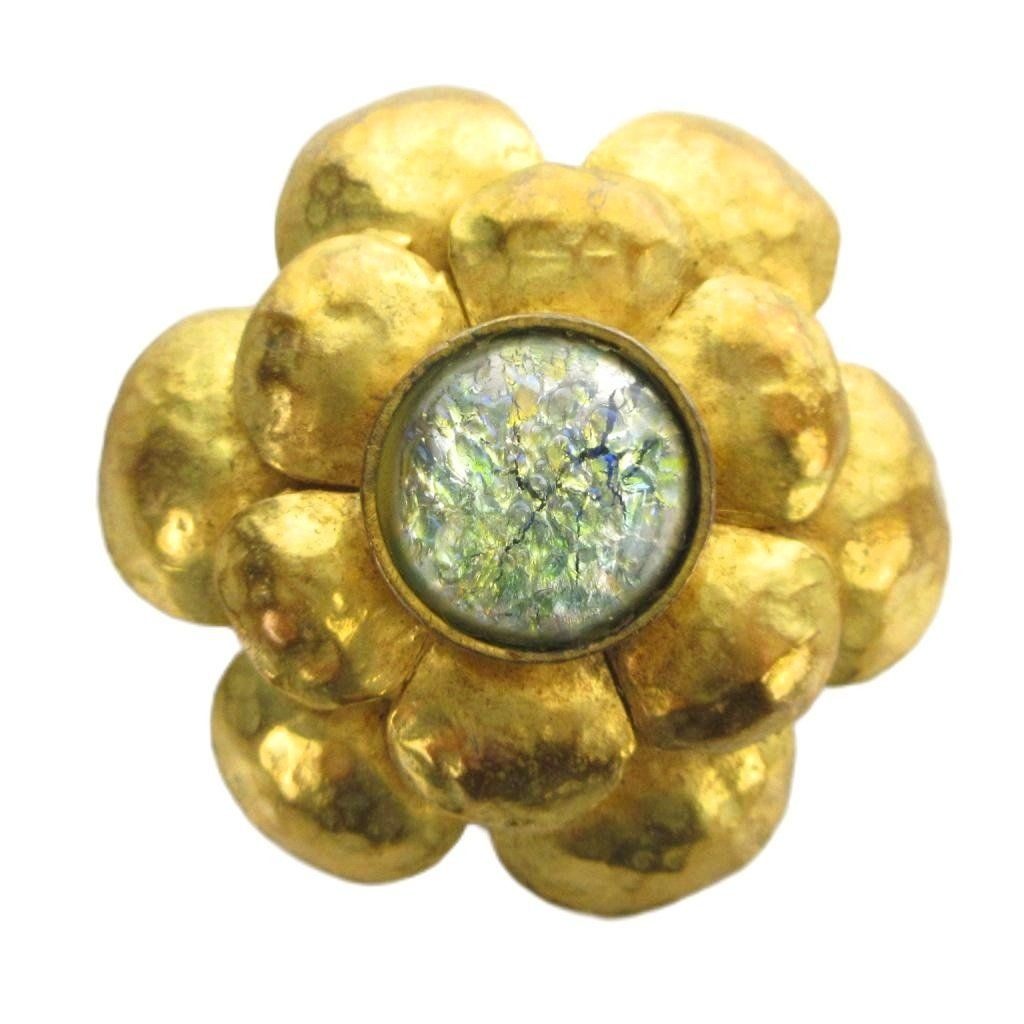 Chanel Vintage Camellia Brooch Logo Flower Gold