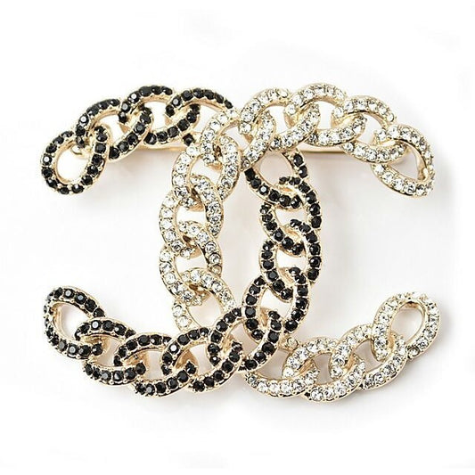 Chanel Brooch Pin Rhinestone Gold Black
